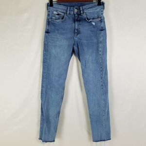 & Denim Jeans Women 27 Blue Mid Rise Slim Boyfriend Distressed Medium Wash Denim